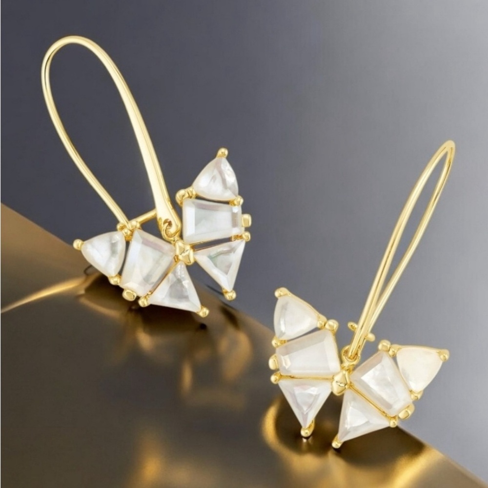 NEW Kendra Scott Gold Butterfly Drop Earrings in Ivory MOP includes KS dustbag